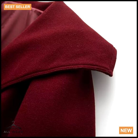 Short Wool Pea Coat Elegant Peter Pan Collar Trench Outerwear Classic Fit - Picture 2 of 7